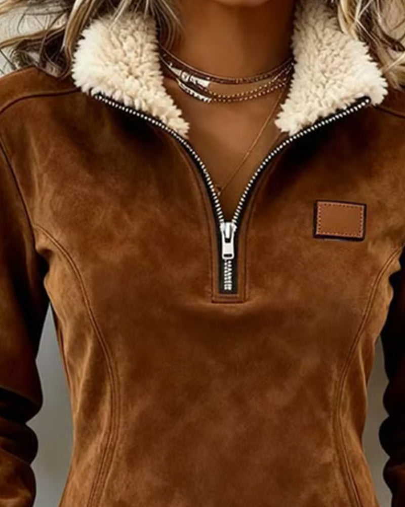 Asymmetrisches Halb-Zip Sweatshirt mit Fransenakzenten – Stylisches Design für Damen