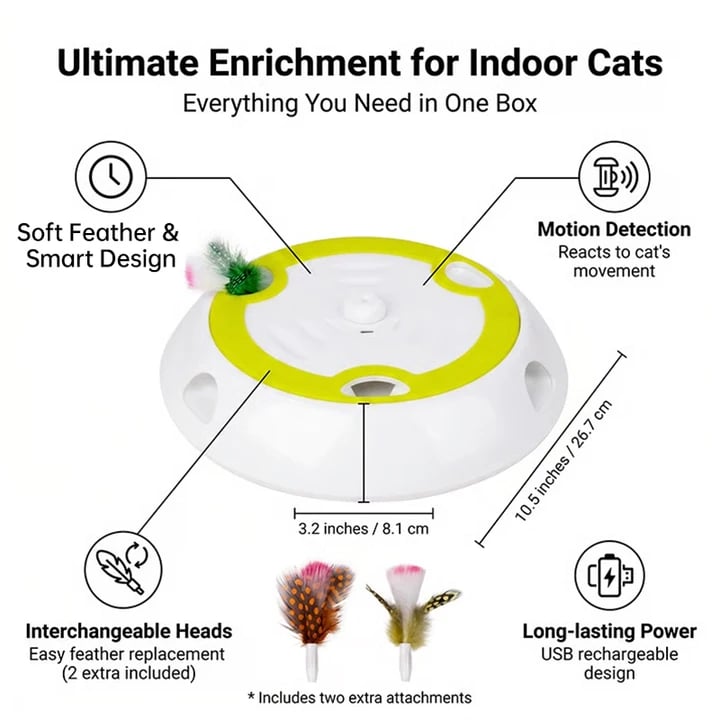 Interactive Cat Toy – Automatic Feather Pop-Up, Motion Sensor & USB-C Rechargeable