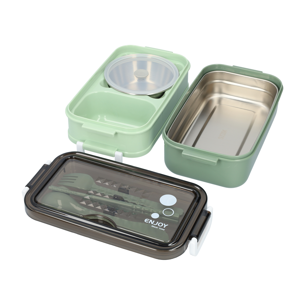 3-Tier Bento Lunch Box – Leakproof, Soup Container & Reusable Cutlery
