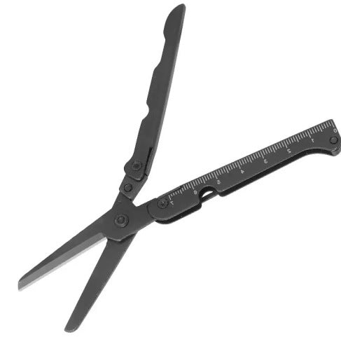Folding Stainless Steel Scissors – Compact 9cm, Built-In Ruler, Multi-Tool