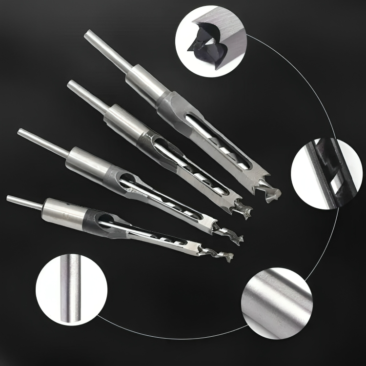 Square Hole Mortise Drill Bit Set – Carbon Steel, 4-Piece & 6.4-12.7mm
