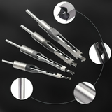 Square Hole Mortise Drill Bit Set – Carbon Steel, 4-Piece & 6.4-12.7mm