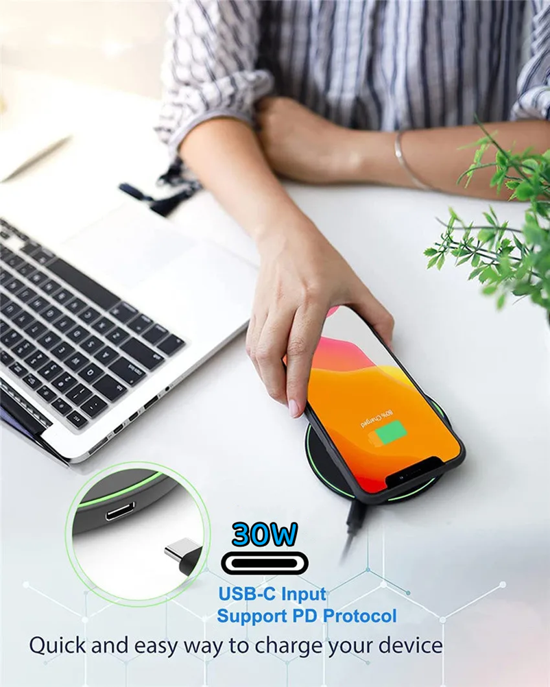 30W Fast Wireless Charger for iPhone & All Qi-Enabled Devices | Induction Charging Pad