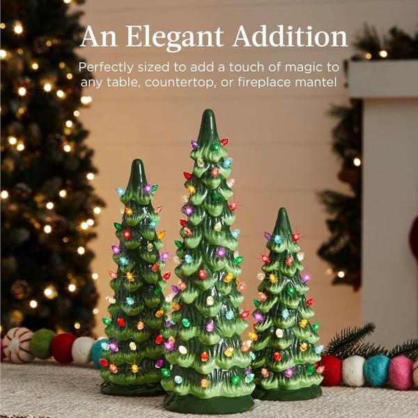Hand-Painted Tabletop Christmas Trees with LED Lights – Decorative Set