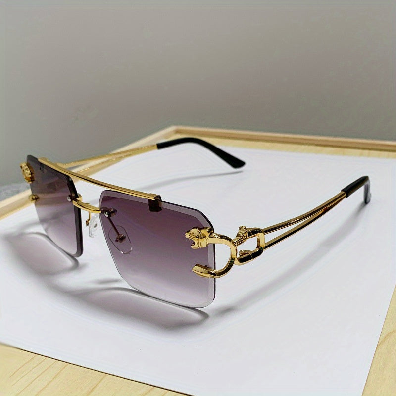 Men's Rimless Sunglasses – UV400 Protection, Tiger Temple Design & Anti-Glare Lenses