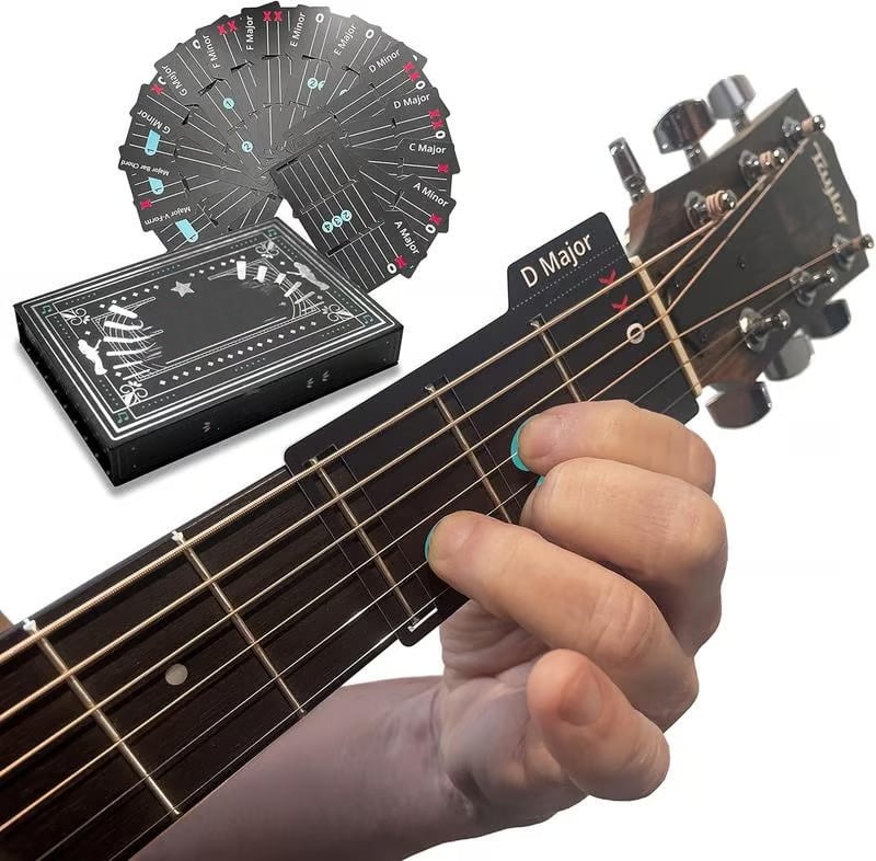 Guitar Chord Cards Set – Fretboard Mount, Beginner Learning Aid & Storage Case