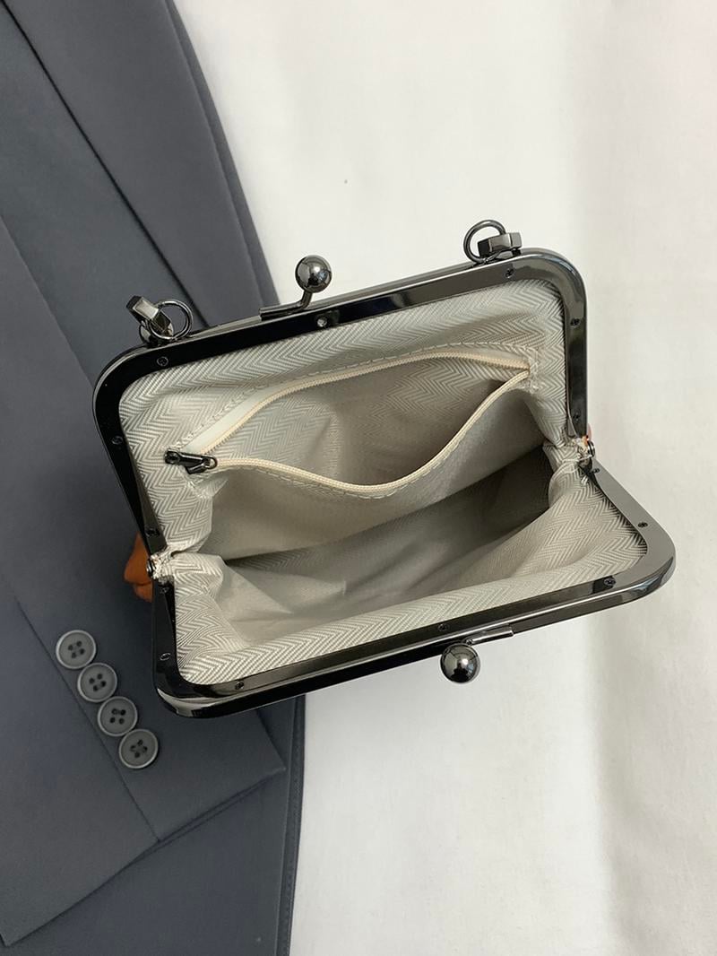 Vintage Kiss-Lock Handbag – Women's, Faux Leather & Detachable Crossbody Strap
