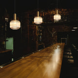 Modern Striped Glass Pendant Light | Brass & Ribbed Glass Shade