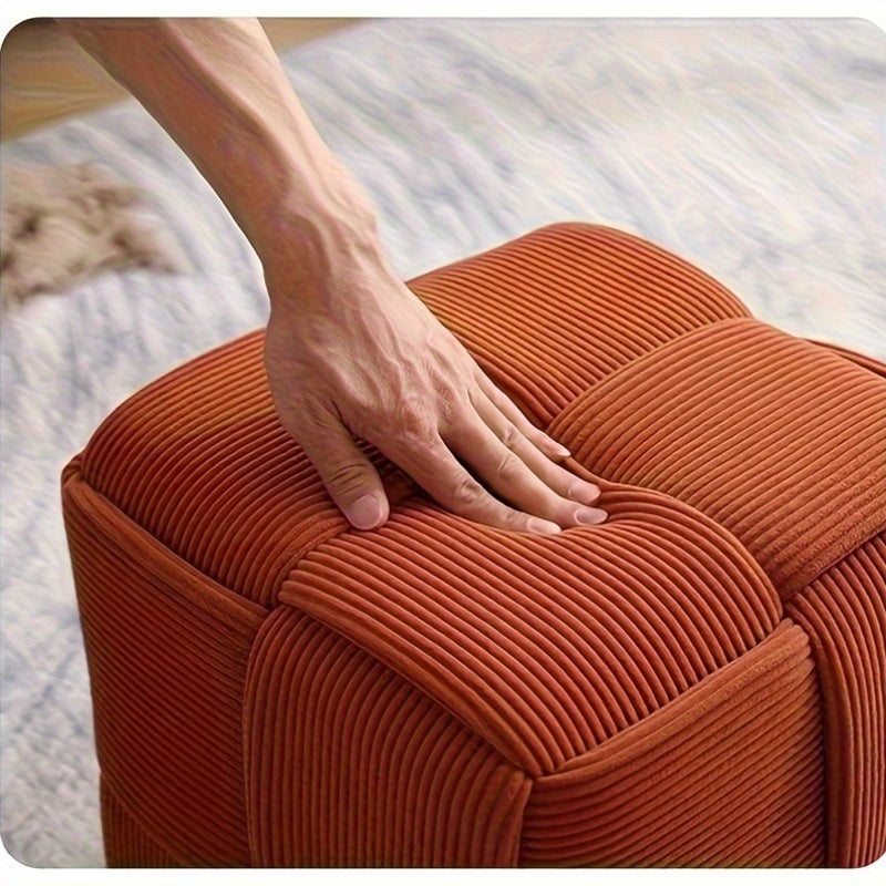 Corduroy Footstool Ottoman – Foam-Filled, Extra Seat & Soft Velvety Cover