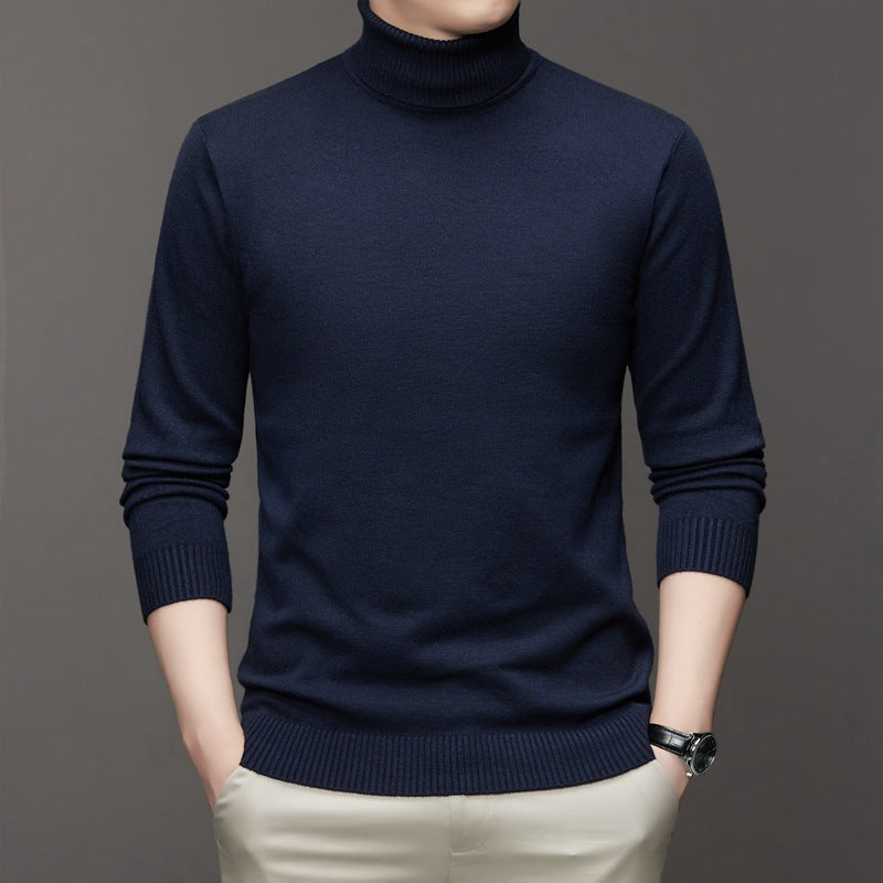 Men's Classic Knit Turtleneck Sweater with Ribbed Neck and Hem