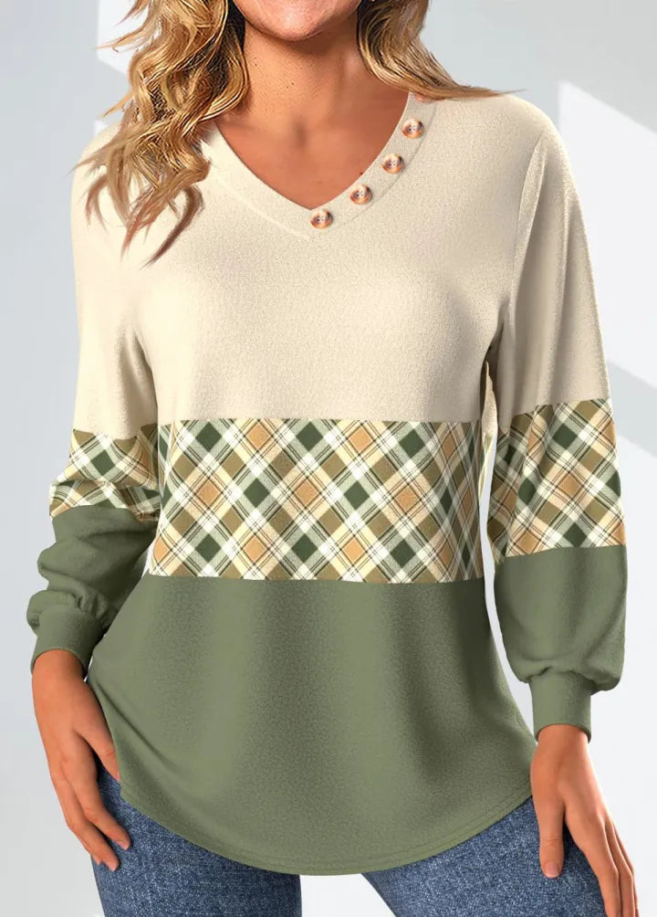 Annelie Women's Pullover with Stylish Checkered Detail - Cozy Knit Sweater for Casual Wear
