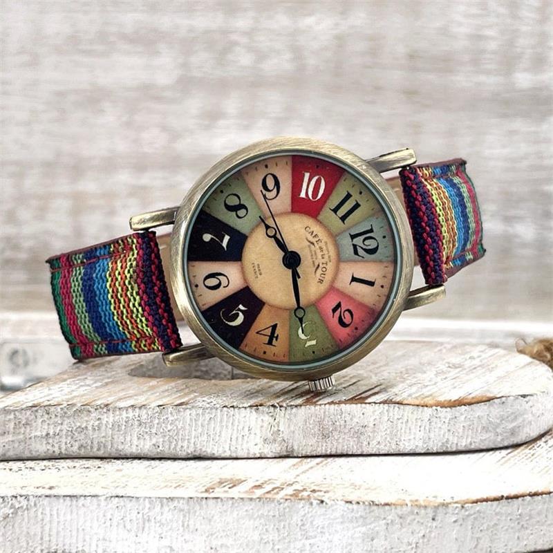 Watch with Multicolor Rainbow Pattern & Braided Band - Elyvra