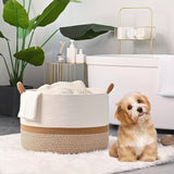 Boho Cotton Storage Basket – Woven Rope Handles, 35×40cm & Cream Striped Design