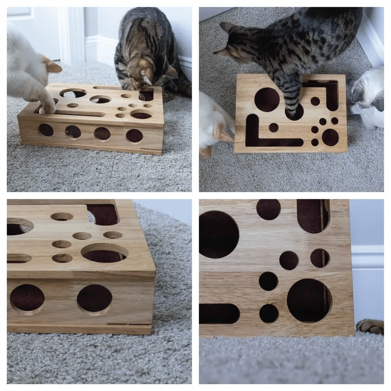 Optimized Product Title: "Holz Katzen Puzzlebox – Interaktive Leckerlies-Beschäftigung & Natürliche Krallenpflege für Katzen" 

This title includes relevant keywords for better visibility in Google Shopping while clearly describing the product's features
