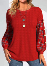 Enhanced Product Title: "Ida Red Sweater with Checkered Sleeves - Stylish Women's Pullover" 

This optimized title includes relevant keywords for better visibility on Google Shopping while clearly describing the product.