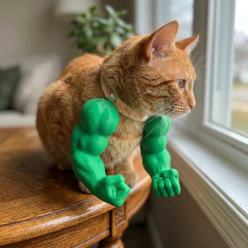 Cat Collar with Bodybuilder Arms – ABS Plastic, Lightweight & Funny Costume