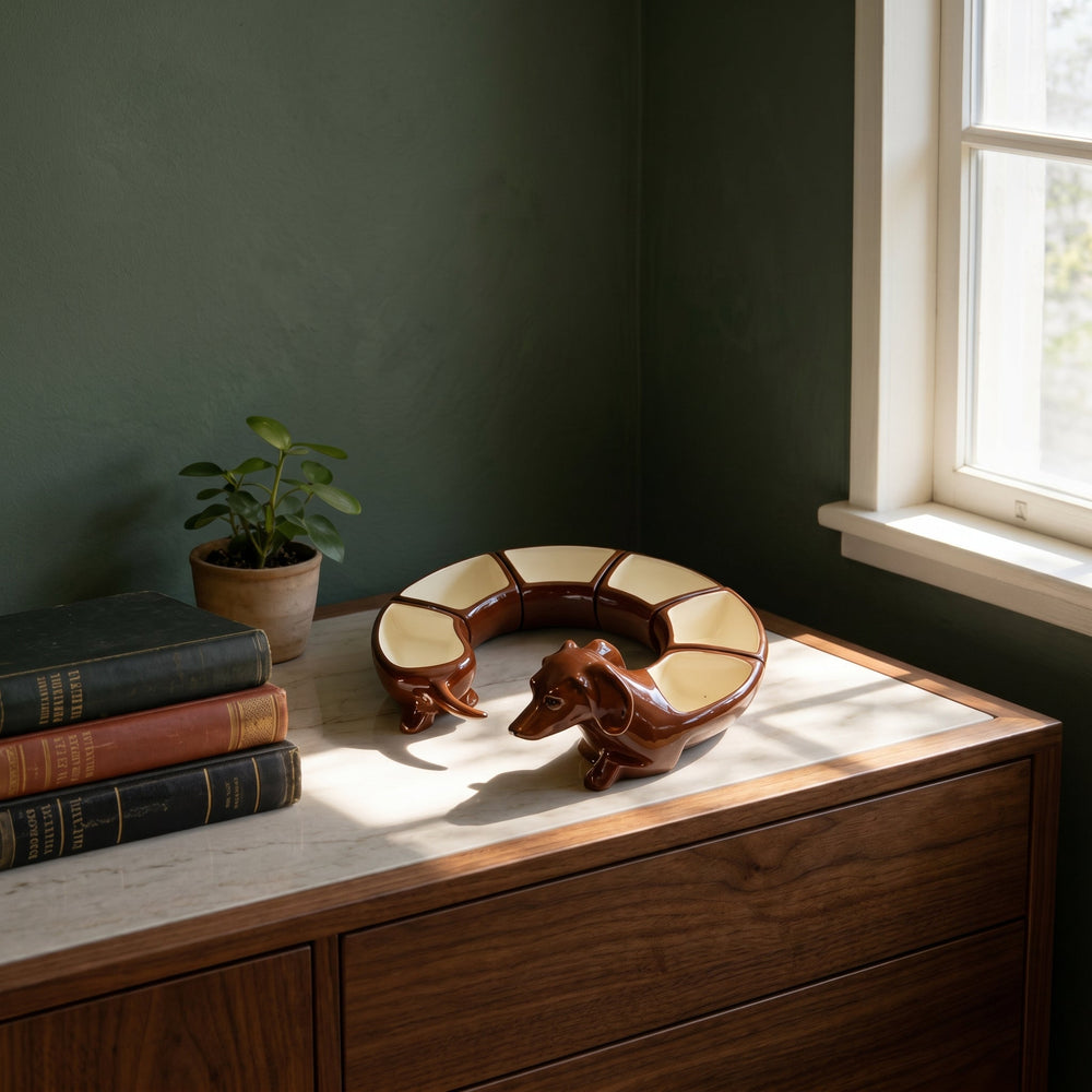 Ceramic Dachshund Snack Bowl Set – 5 Pieces, Glazed Ceramic & 25cm Diameter