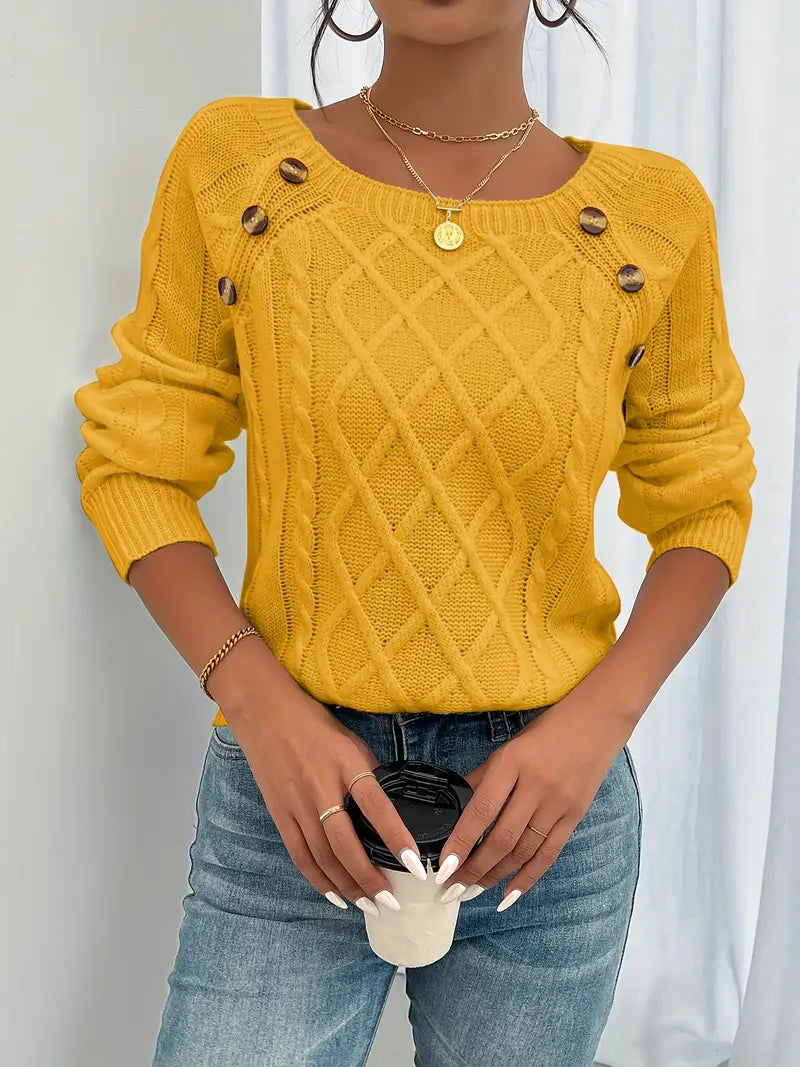 Enhanced Product Title: "Lina Langärmeliger Pullover mit Zopfmuster – Lässiger Rundhals-Pullover für Damen, Bequeme Strickmode für Herbst/Winter" 

This title includes relevant keywords while providing more detail about the product, making it more appeali
