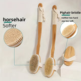 Back Wild Boar Bristle Cleaning Sponge for the Shower - Long Wooden Handle Bath Sponge Brush, soft natural bristles for back cleaning Bowlift