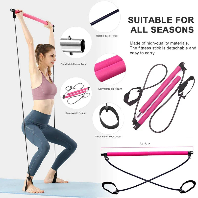 Pilates-Stange mit Widerstandsbändern für effektives Ganzkörpertraining – Ideal für Fitness und Rehabilitation
