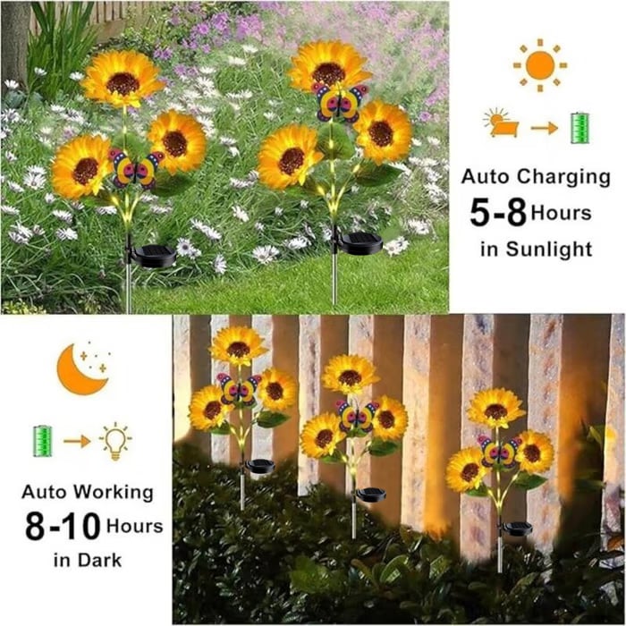 Solar Sunflower Garden Stake Light – IP65 Waterproof, 74 cm & Warm White LED