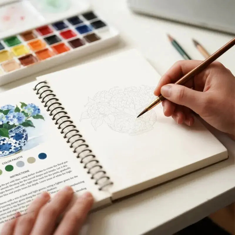 Watercolor Paint Set with Workbook – 16 Colors, Round Brush & 12 Bird Motifs
