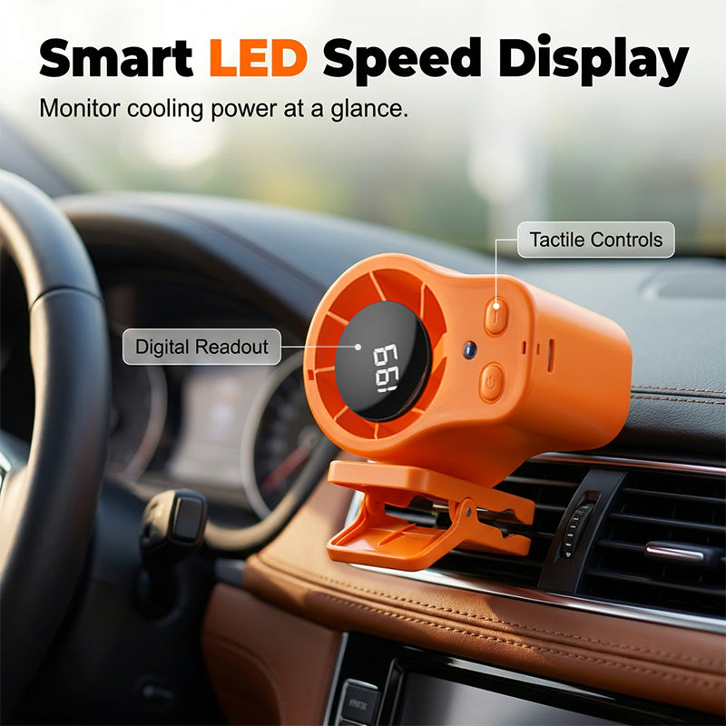 Mini Clip Fan – Rechargeable 4000mAh, 3 Speeds & LED Display for Car & Desk