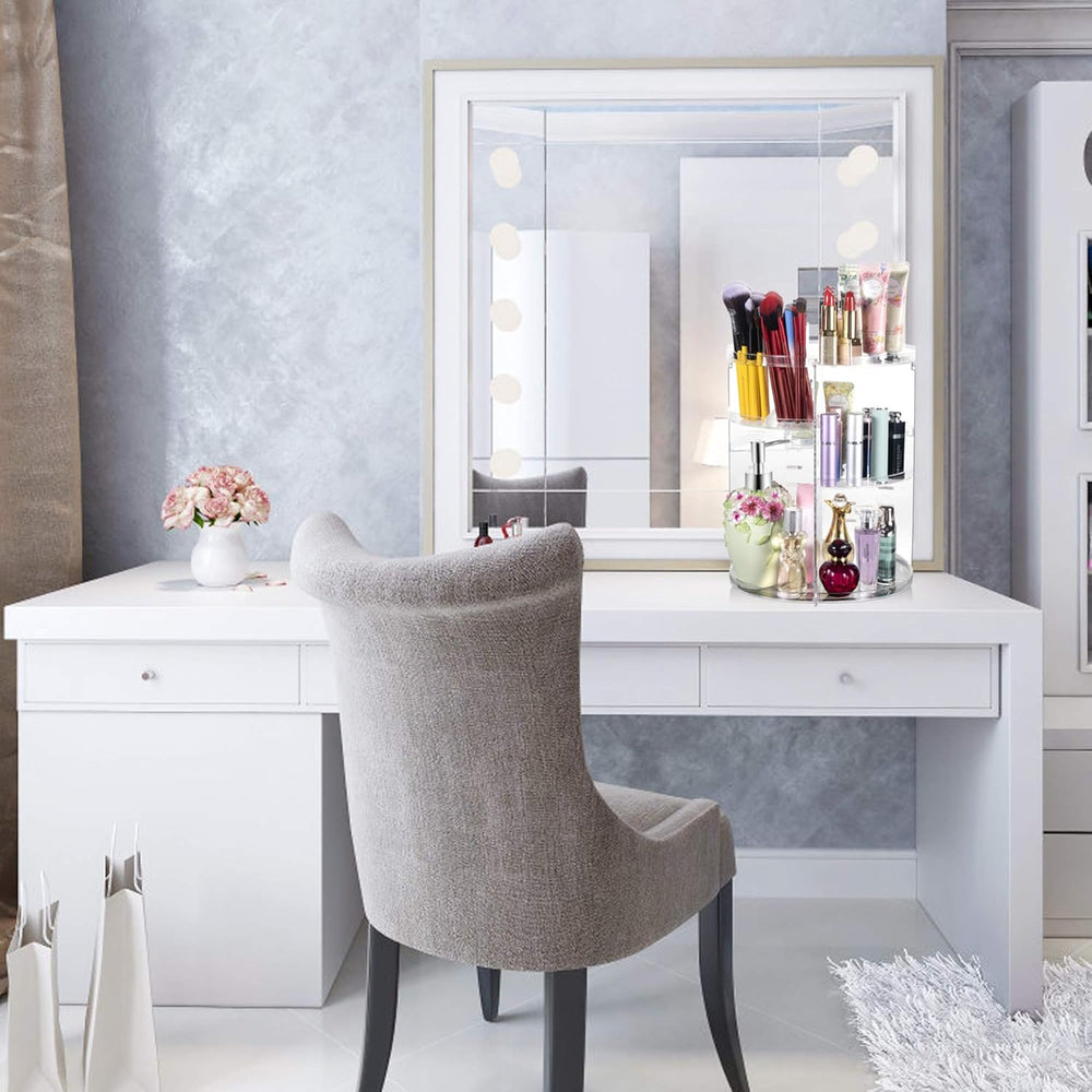 360° Rotatable Makeup Organizer - Space-Saving Cosmetic Storage with Adjustable Compartments