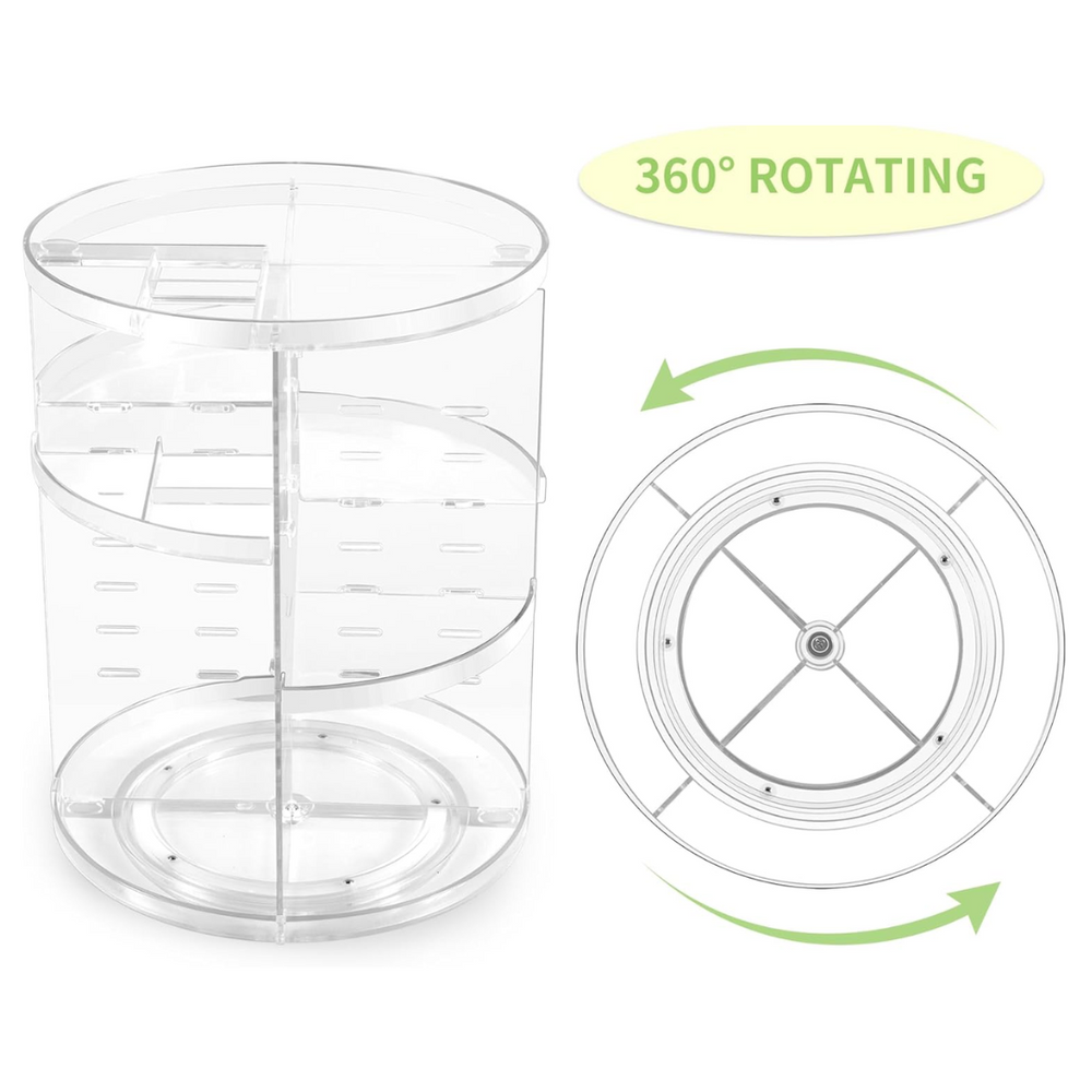 360° Rotatable Makeup Organizer - Space-Saving Cosmetic Storage with Adjustable Compartments
