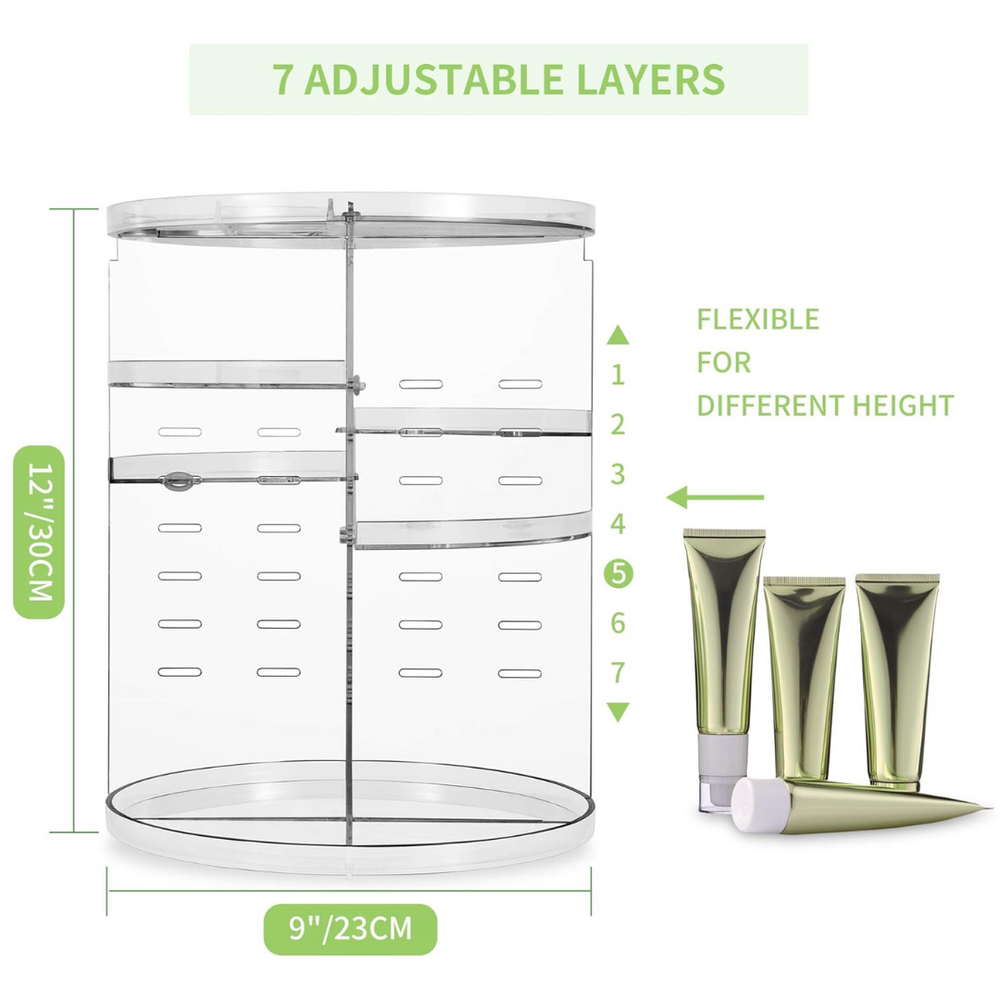 360° Rotatable Makeup Organizer - Space-Saving Cosmetic Storage with Adjustable Compartments