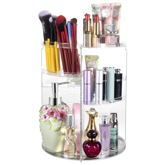 360° Rotatable Makeup Organizer - Space-Saving Cosmetic Storage with Adjustable Compartments
