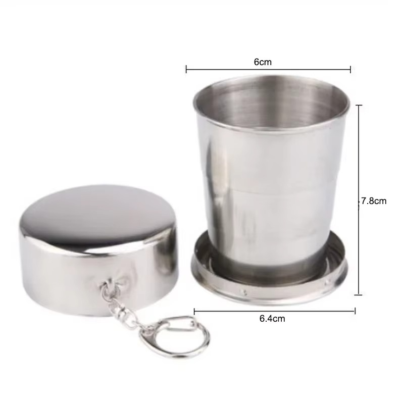 Collapsible Stainless Steel Cup – 150ml, Set of 3, Leak-Proof with Carabiner