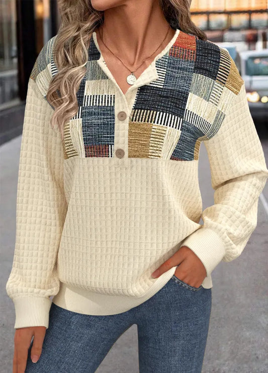 Women's Patchwork Knit Sweater – Button Details