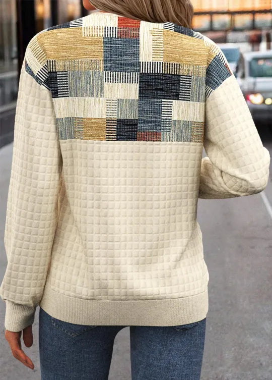 Linora Patchwork Knit Sweater with Buttons - Stylish & Cozy Women's Fashion