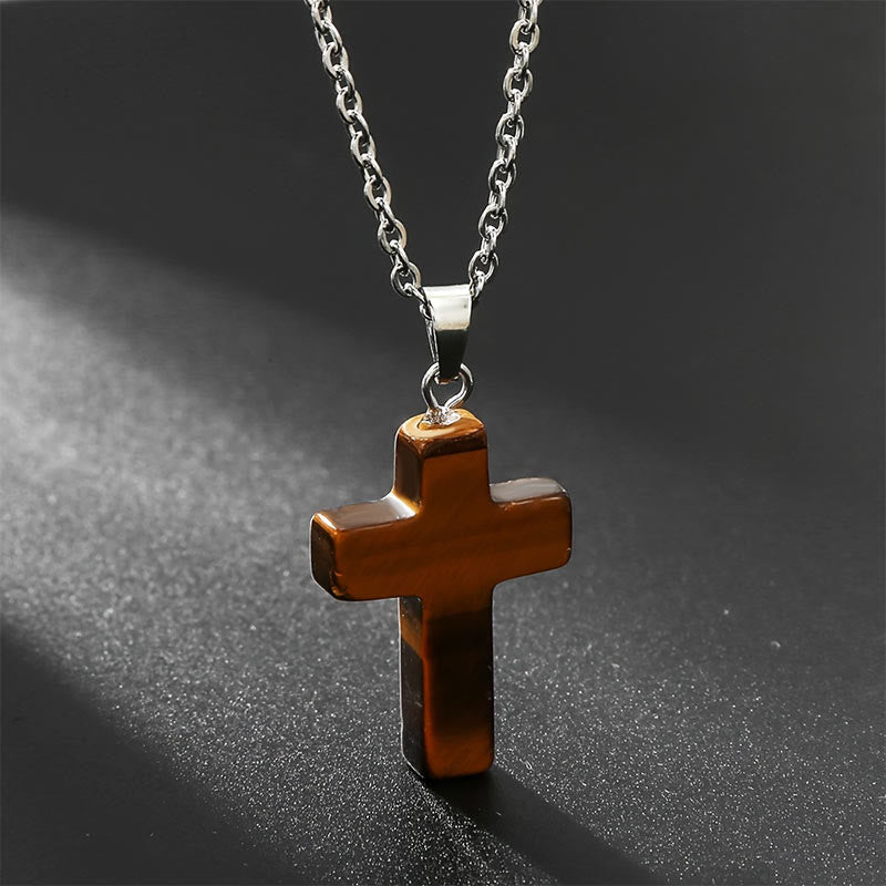 Seraphina Cross Necklace - Tiger's Eye