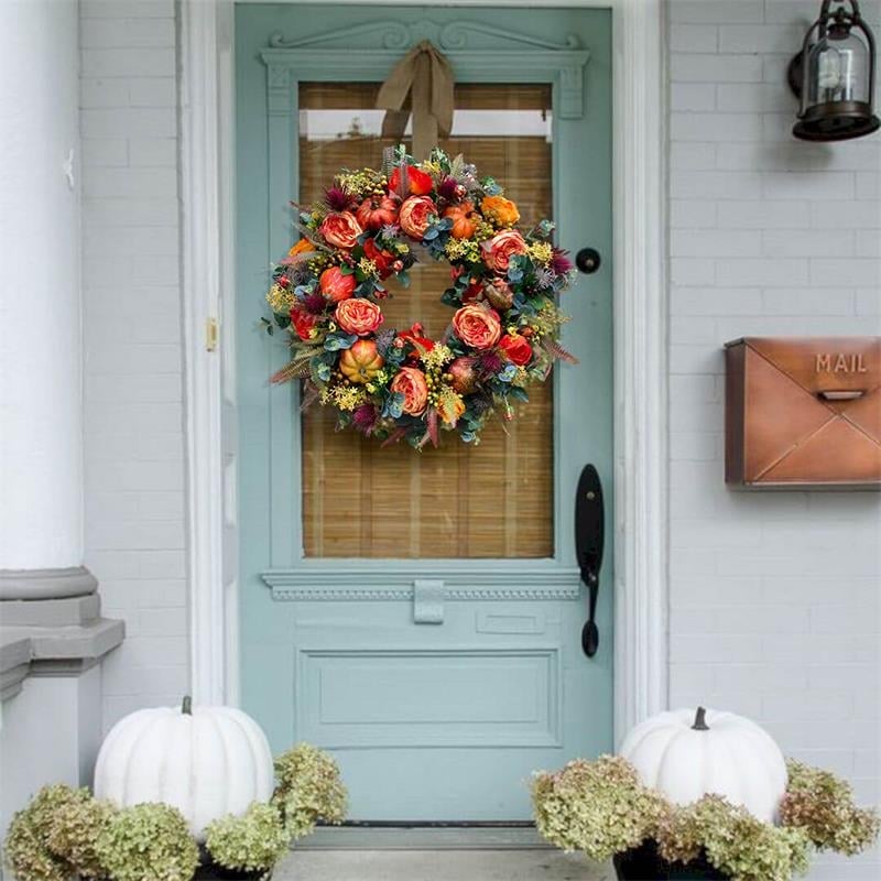 Peony & Pumpkin Door Wreath – Handcrafted, 40/50cm, Indoor & Outdoor
