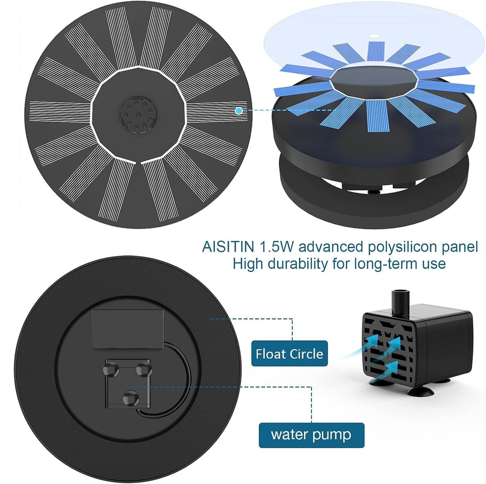 Solar Fountain Pump – Floating, LED Lights & Interchangeable Nozzles