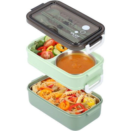 3-Tier Bento Lunch Box – Leakproof, Soup Container & Reusable Cutlery