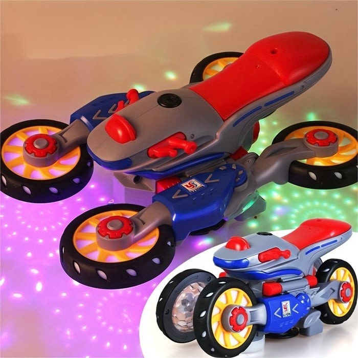 Electric Motorcycle Toy – 360° Rotation, LED Lights & Music for Kids 3+