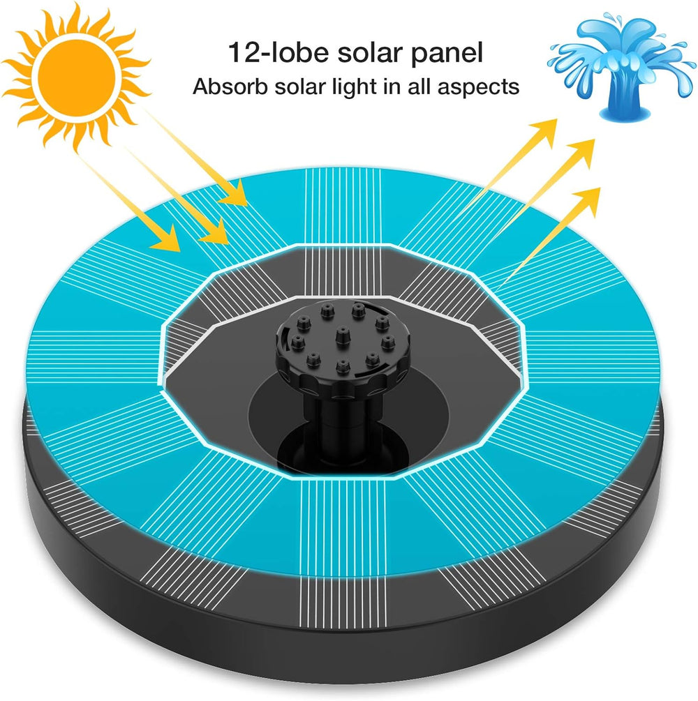 Solar Fountain Pump – Cordless, Interchangeable Nozzles, LED Option