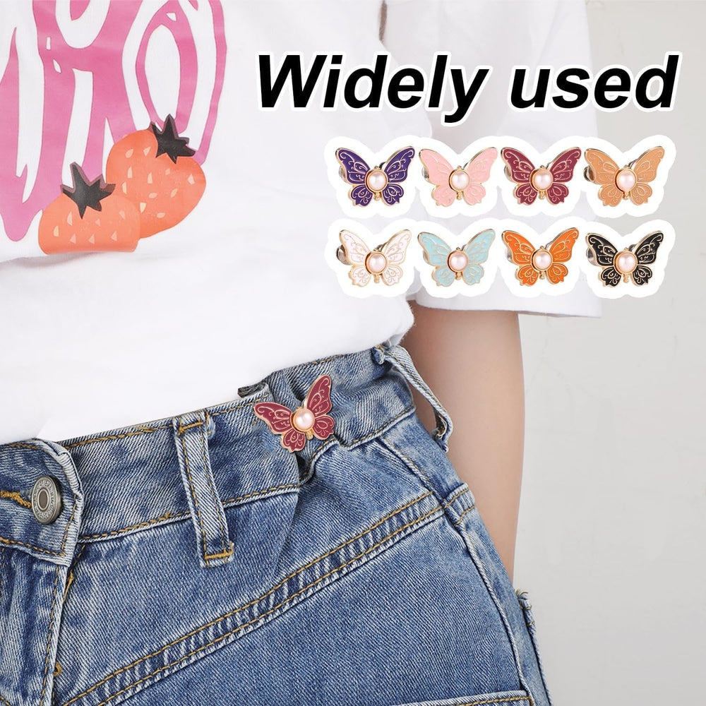Women's Butterfly Waist Clips – Pearl Accent, 8-Color Set & No-Sew Fit Adjuster