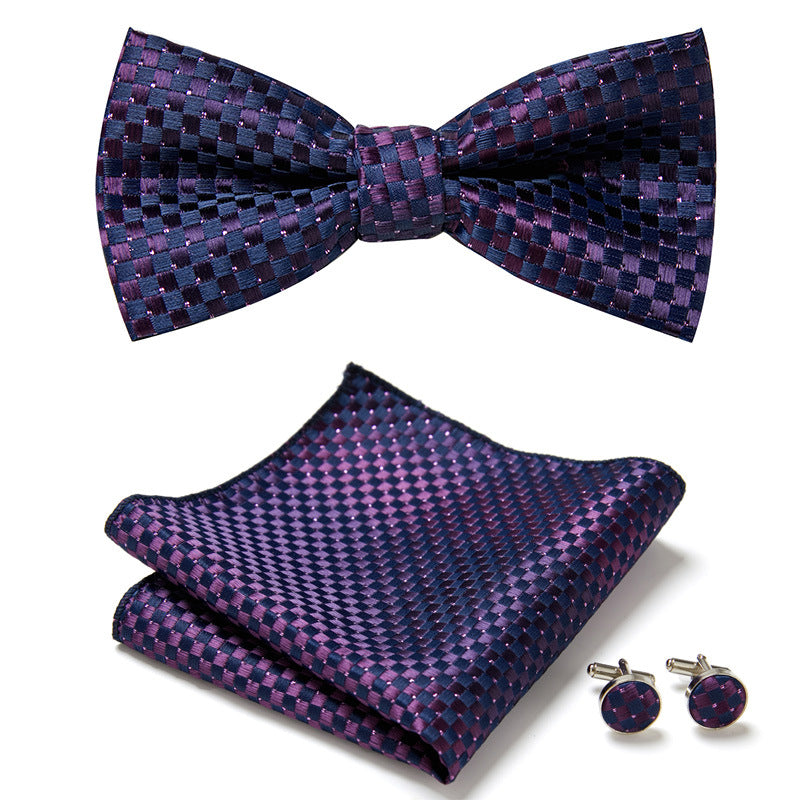 Men's Bow Tie Set – Pocket Square & Cufflinks, Polyester & 36 Designs