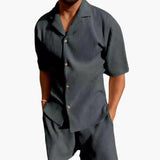 Men's Two-Piece Summer Set – Textured Fabric, Short Sleeve Shirt & Shorts