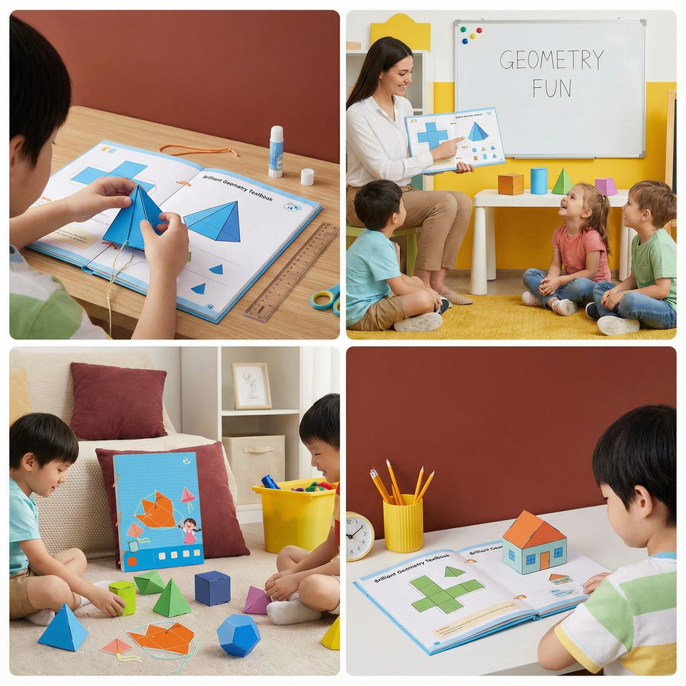 3D Geometric Learning Book for Kids – Interactive Pull-String Shapes, Early Math Aid
