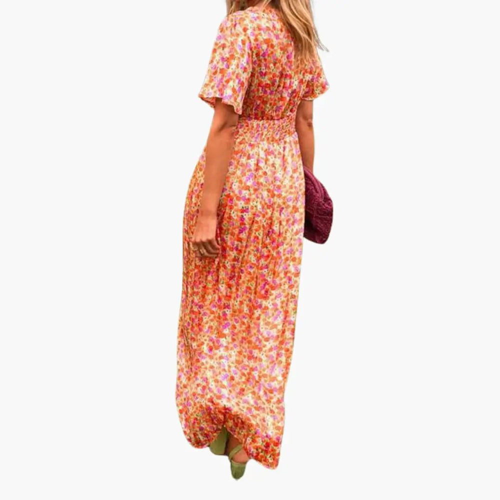 Women's Maxi Dress – Floral Print, Wrap Silhouette & V-Neck Design