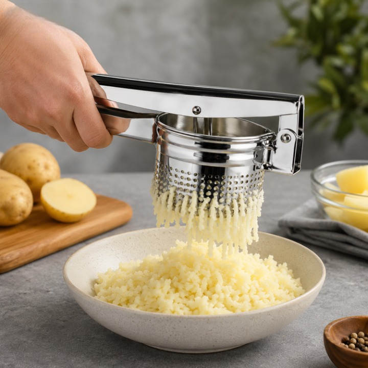 Stainless Steel Potato Masher – 304 Food-Grade, Ergonomic Grip & Dishwasher-Safe