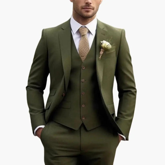 Men's Three-Piece Suit with Blazer, Vest, and Trousers