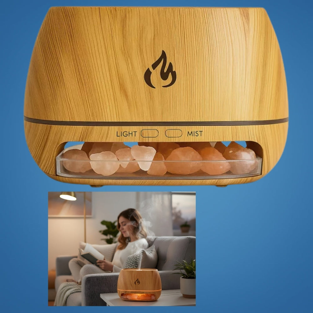 Ultrasonic Salt Stone Humidifier – LED Light, Whisper-Quiet & 18×12.5×8cm Compact