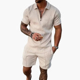 Men's Summer Shirt Set – Zip Front, Matching Shorts & Two-Piece
