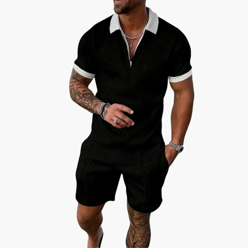 Men's Summer Shirt Set – Zip Front, Matching Shorts & Two-Piece